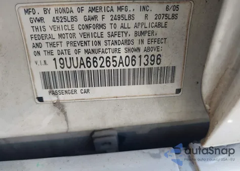 2005 Acura Tl из США, поврежденный, VIN 19UUA66265A061396